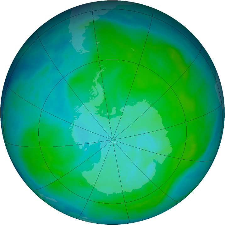 Antarctic ozone map for 14 January 2015